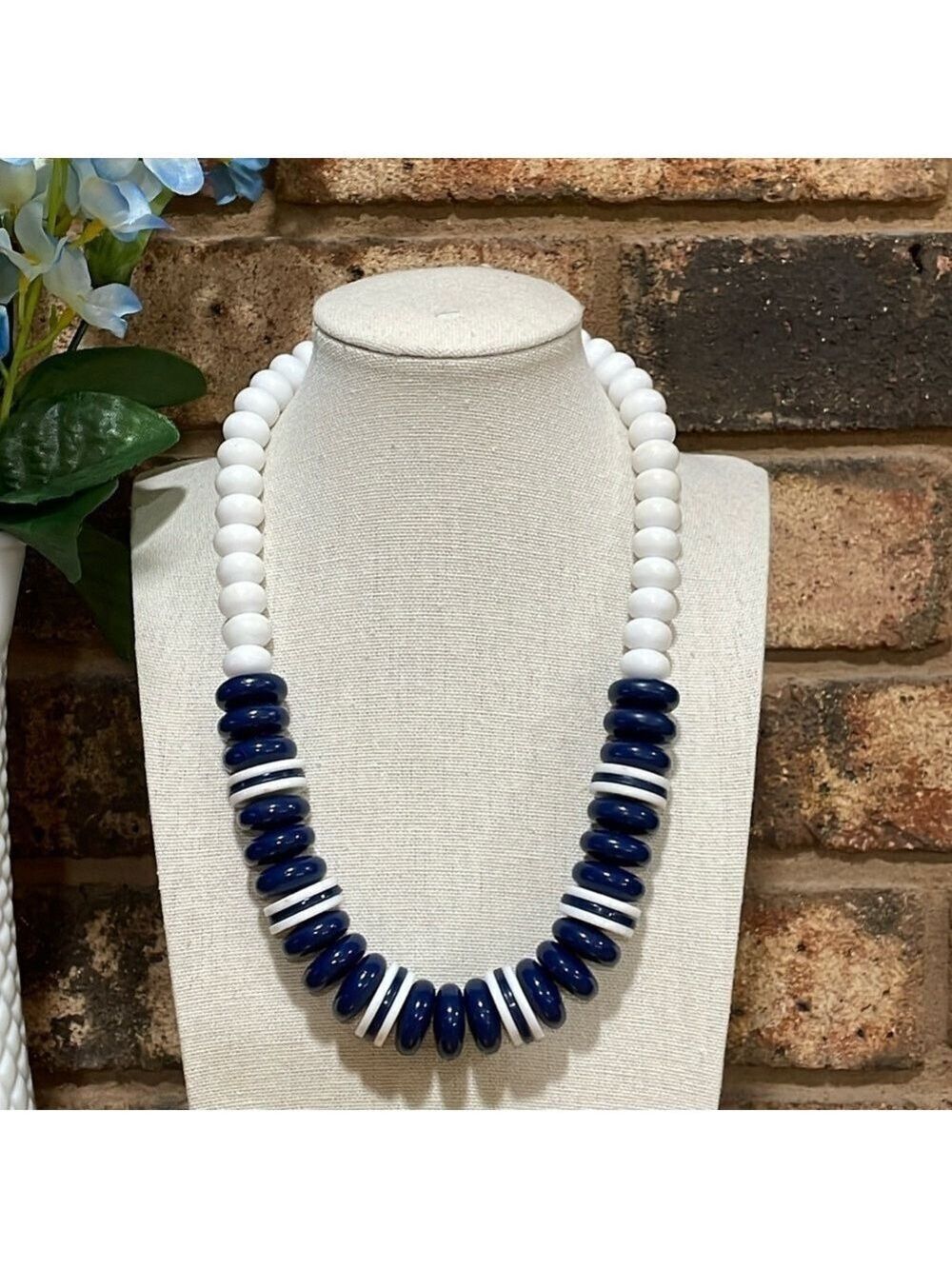 Vintage Navy Blue and White beaded necklace